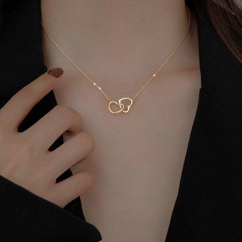 

Винтажное ожерелье из полого сплава с персиковым сердцем и двойным сердцем, ожерелье золотого, серебряного цвета, женские ювелирные изделия, эффектное ожерелье для влюбленных