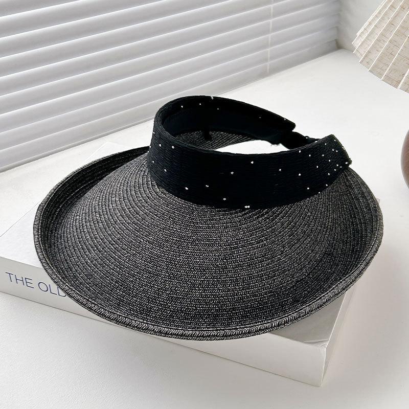 Big Brim Empty Top Straw Hat Women Summer Anti-Uv Protection Sunscreen Sun Hat Foldable Roll Up Shades Outdoor Cycling Beach Cap