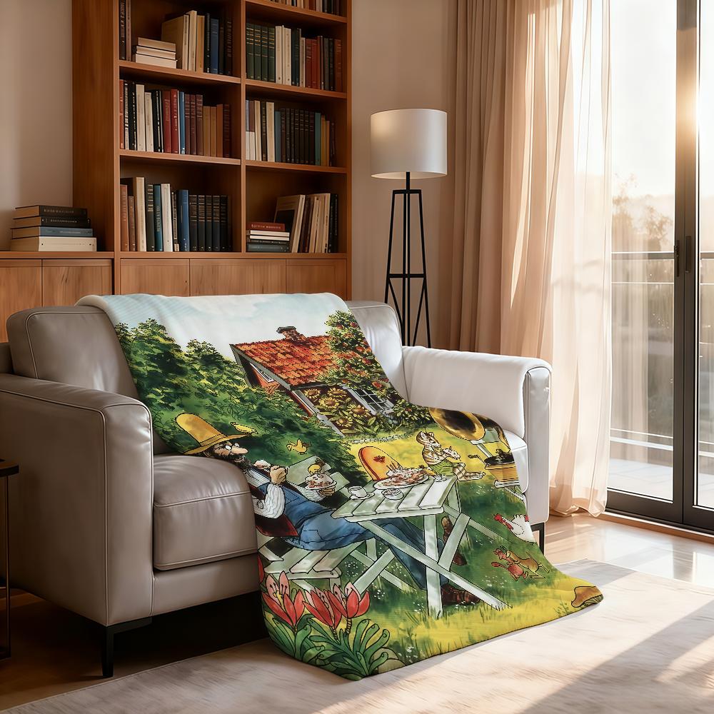 Pettson und Findus Decke Für Weiche Kuscheldecke für Picknick Bett Sofa Zuhause Schlafzimmer Gemütlich Warm Bequem
