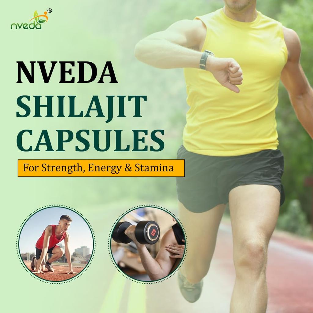 Nveda Shilajit Capsules 60 Pack Ayurvedic Stamina Booster Energy Enhancer Original Himalayan Shilajit for Men