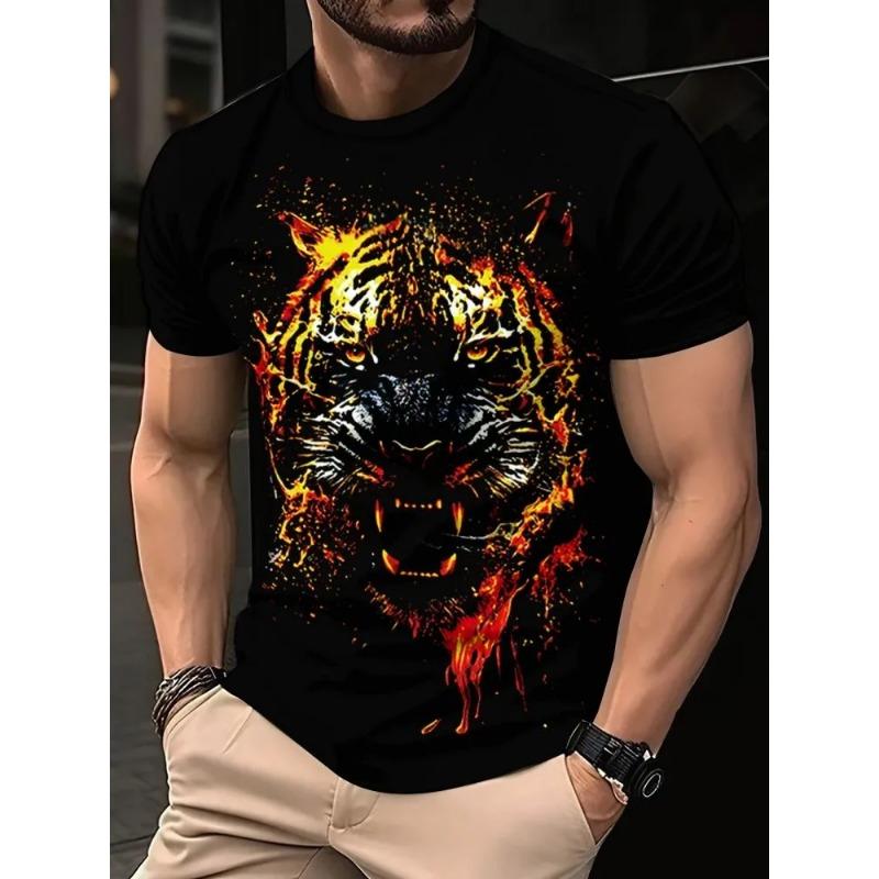 3D Printed Cool Tiger T-Shirt for Men Fun Animal Pattern Tees Summer Street Short Sleeve Round Neck Tops Oversized T Shirts