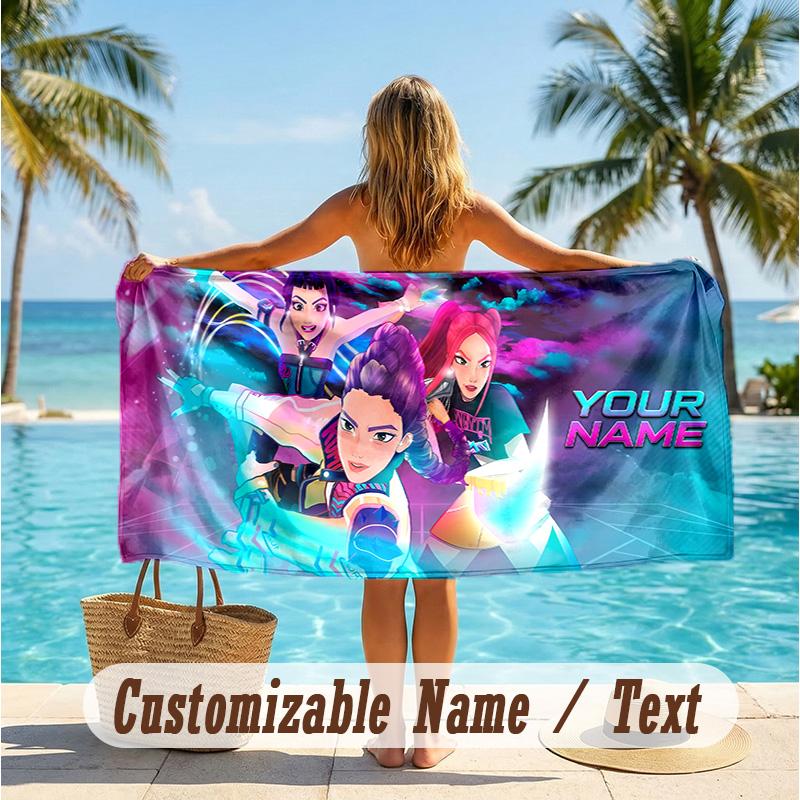 Custom Text Beach Towel, Soft Absorbent Swimming Multi-use TowelKpop Demon Hunters