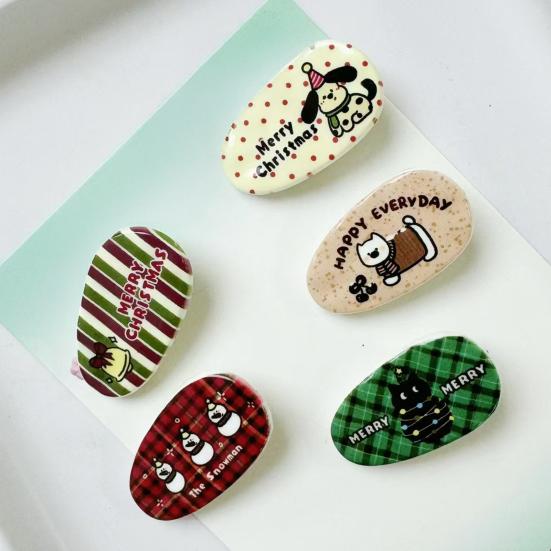 5Pcs Girl Hairpins Waterproof Glossy Surface Cartoon Puppy Christmas Design BB Clips Kids