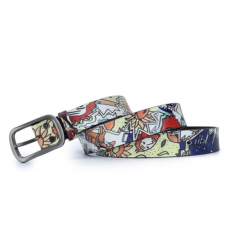 Trendy Printed Graffiti Leather Belts for Foreign Trends, Fashionable and Personalized Belts for Men and Women