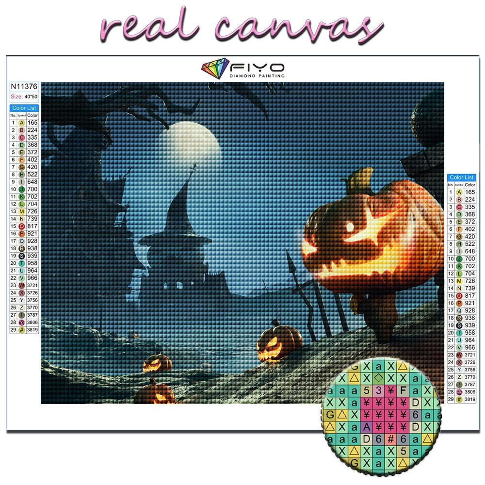 5D Diamond Painting Halloween Scary Pumpkin Landscape DIY Diamond Embroidery Rhinestone Home Decoration
