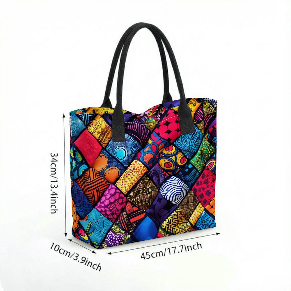 Colorful Geometric Tote Bag Large Capacity Fashion Canvas Shoulder Handbag for Daily Shopping Travel Use