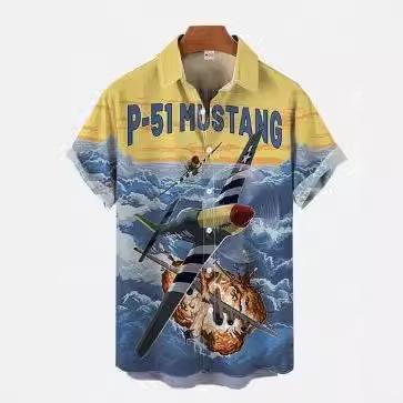 Fighter Series 1D Digital Printing Men's Hawaiian Shirt Short Sleeve Wholesale