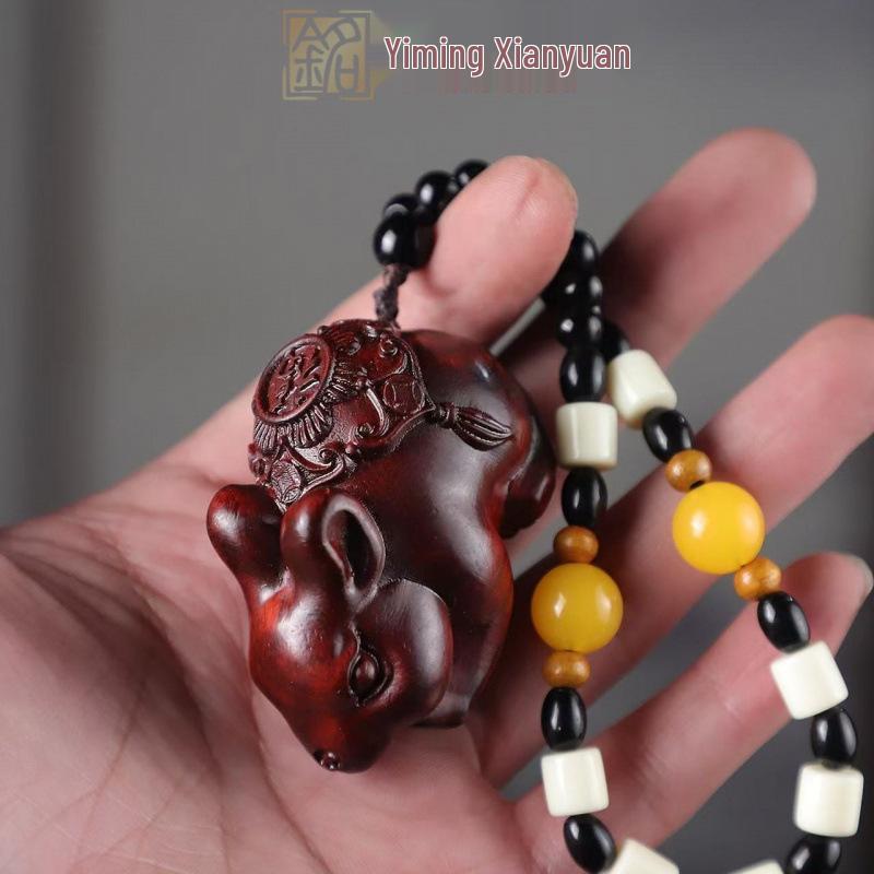 Rosewood Carved Pixiu Ornament: Gourd & Dragon Turtle Handicraft