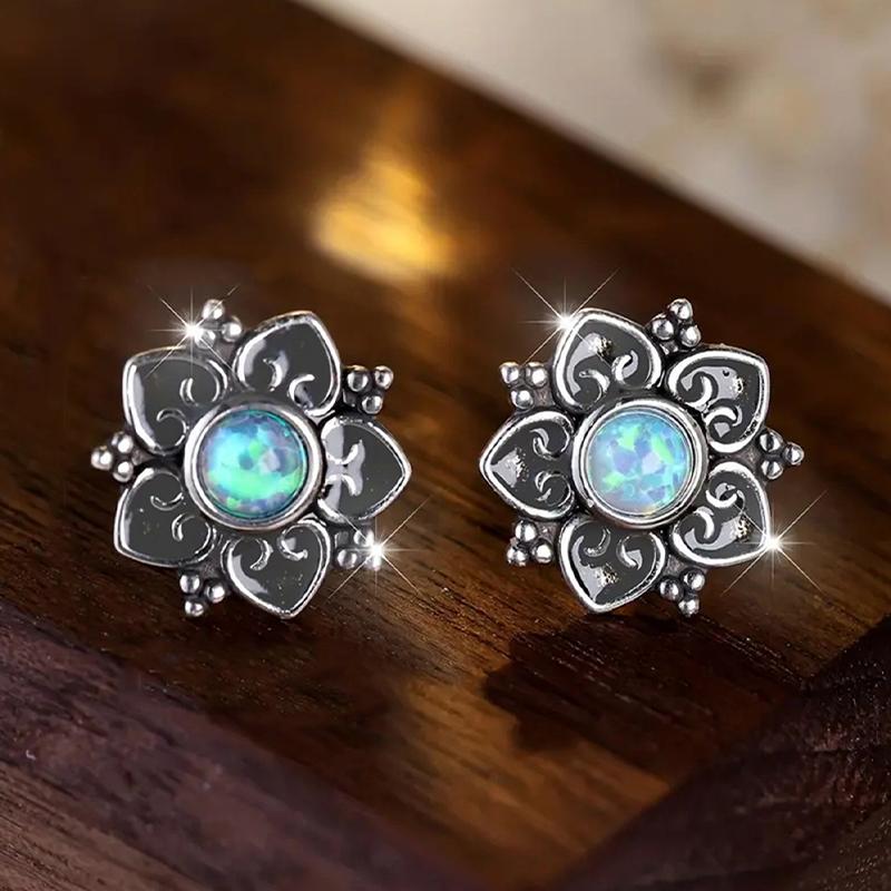 Real  Sterling Silver Vintage Flower Women’s Stud Earrings Aesthetic Elegant Ear Accessories Exquisite Party Jewelry