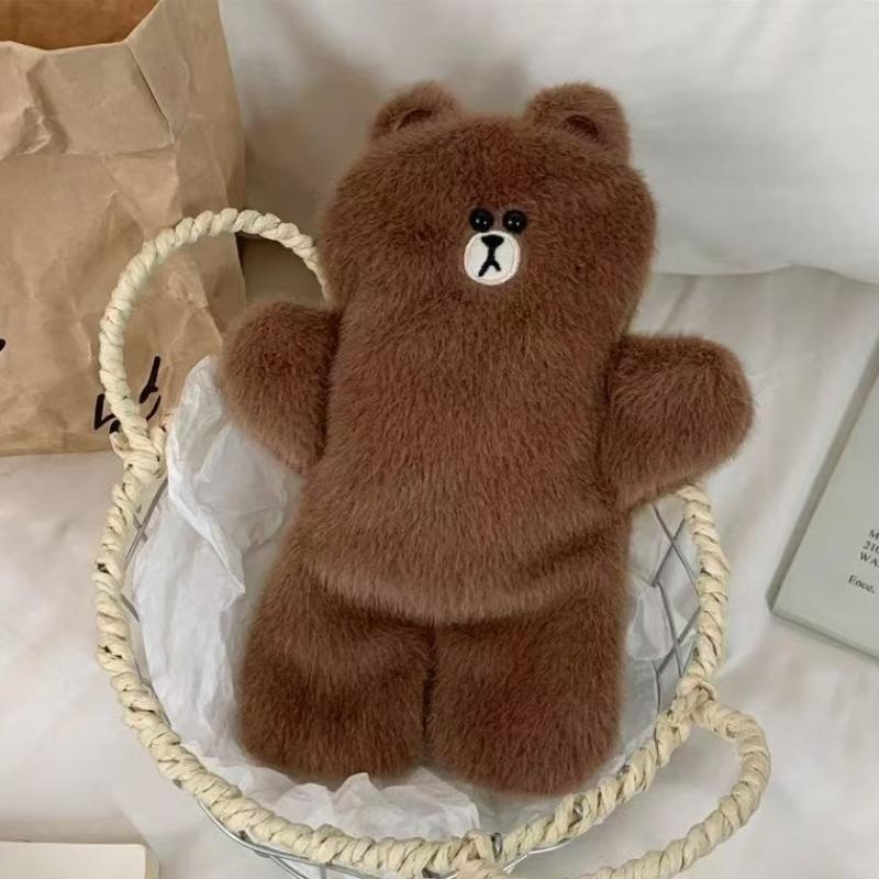 Cute Soft Plush Animal Brown Bear Large Capacity Pencil Bag Stationery Storage Bag Student Supplies Gift