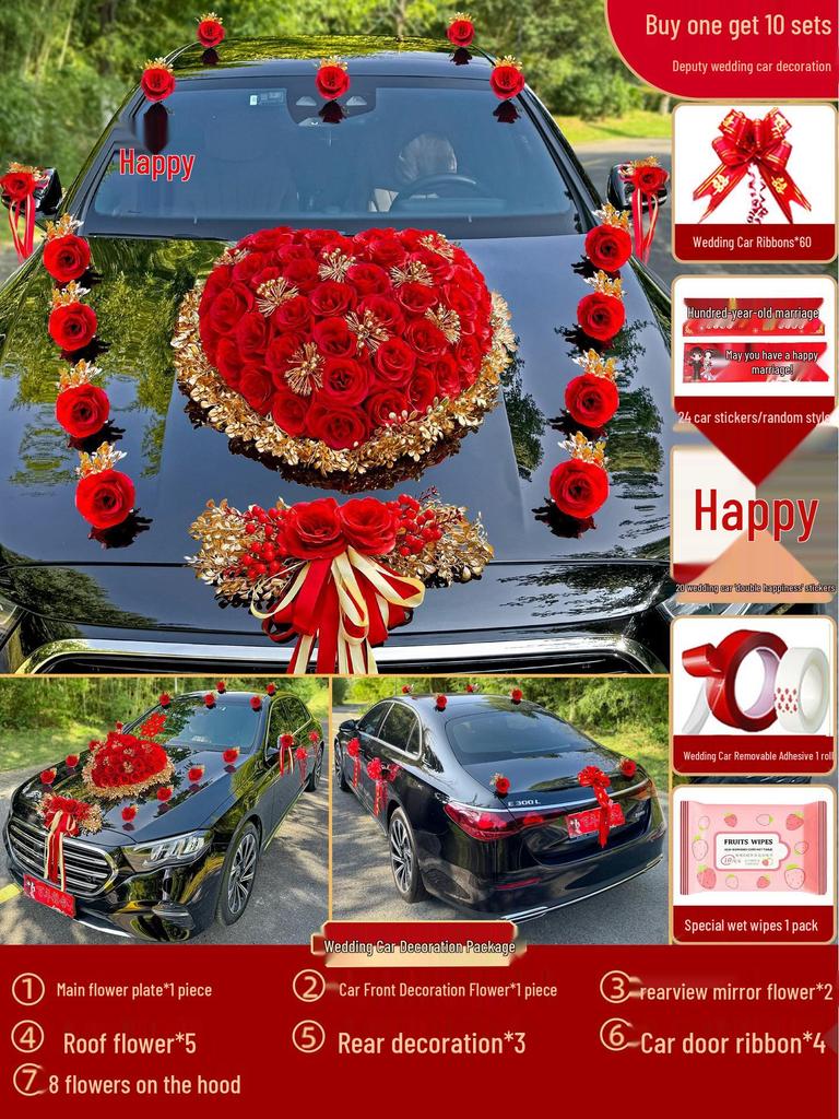 2024 Complete Wedding Car Decoration Set with Suction Cup Attachment