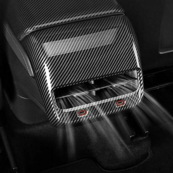Carbon Fiber Rear Armrest Air Vent Outlet Cover Trim For Tesla Model 3 2017-2022