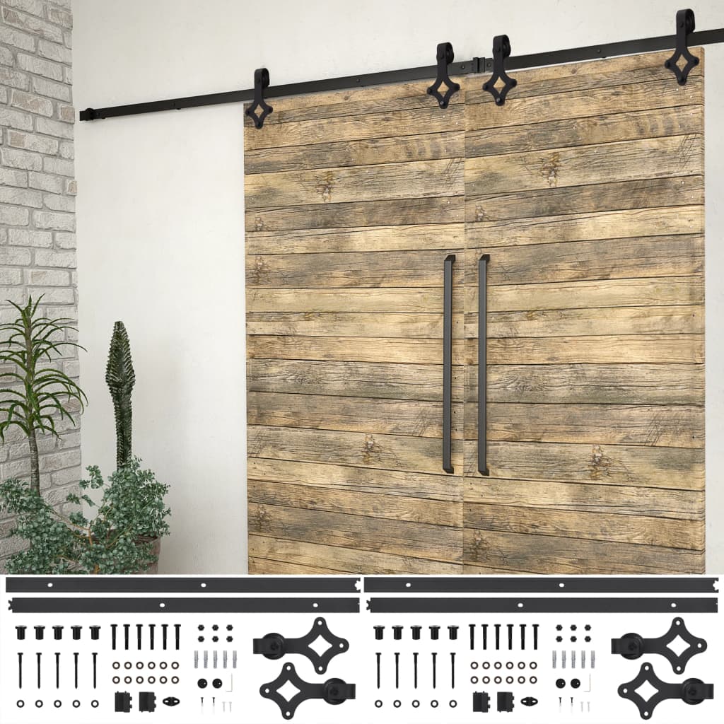 Sliding Door Hardware Sets 2 Pcs 183 Cm Steel Black