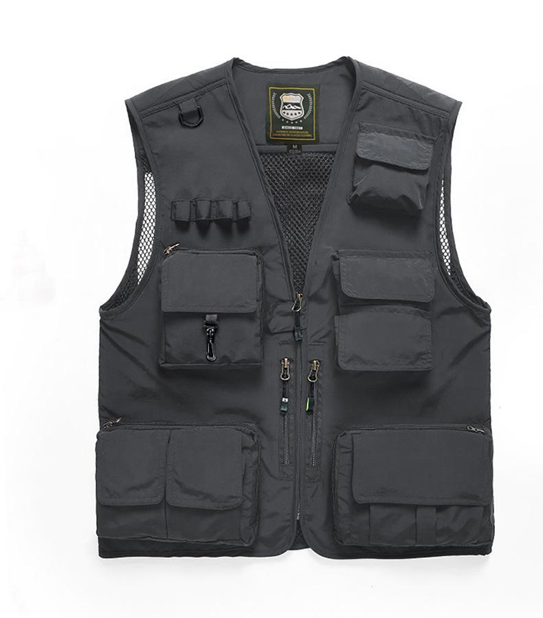 Plus Size Summer Men Hiking Multi Function Vest Outdoor Multi-pockets Climbing Trekking Sleeveless Fishing Jackets Quick Dry Breathable Mesh Vest