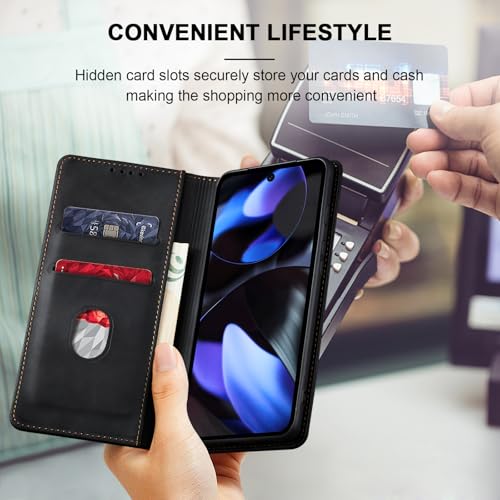 Applicable To Google Pixel9pro Mobile Phone Case Solid Color Plug-in Card Magnetic Protective Case Black