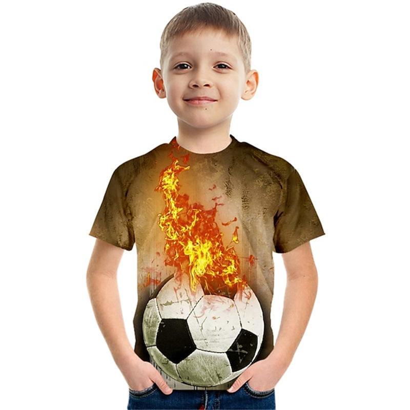 Summer Round Neck 3D Colorful Football Pattern Printed Top Fashionable Casual Short Sleeved Children's Boy T-shirts