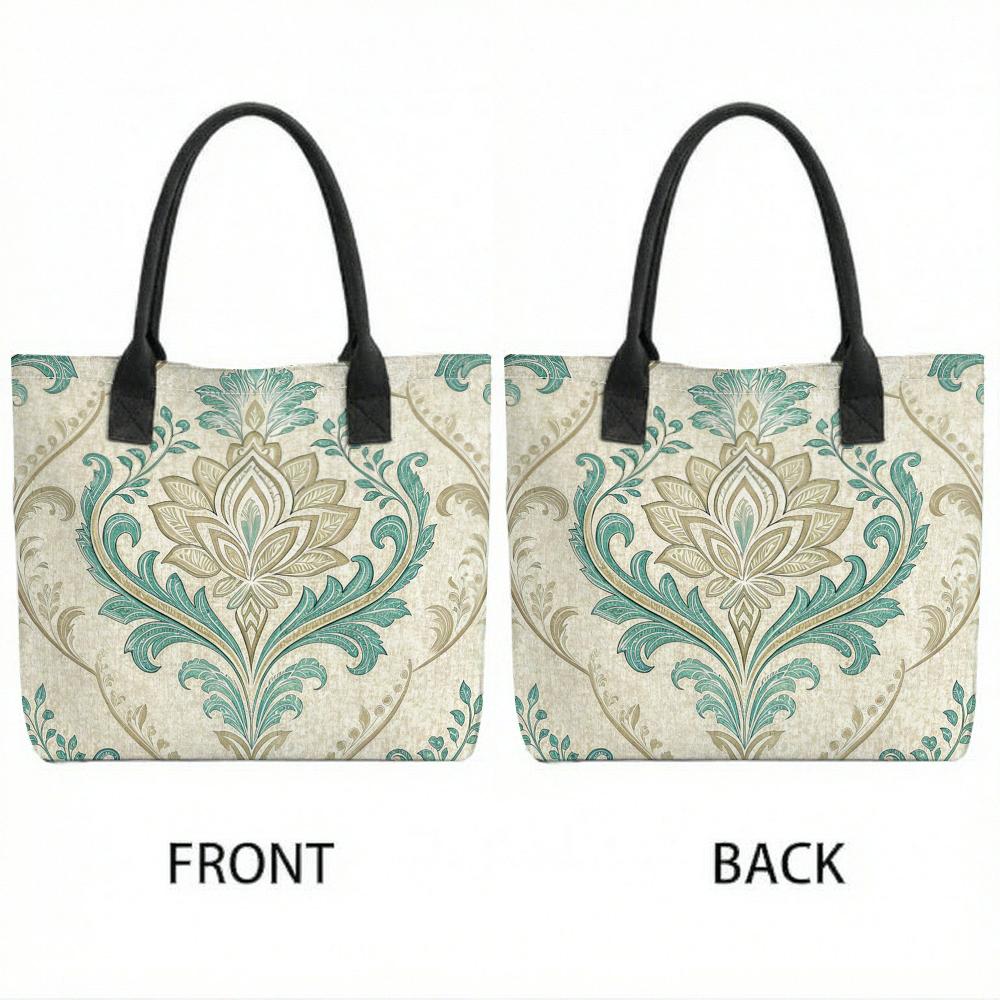 Boho Floral Canvas Tote Bag Large Casual Shoulder Handbag for Daily Use