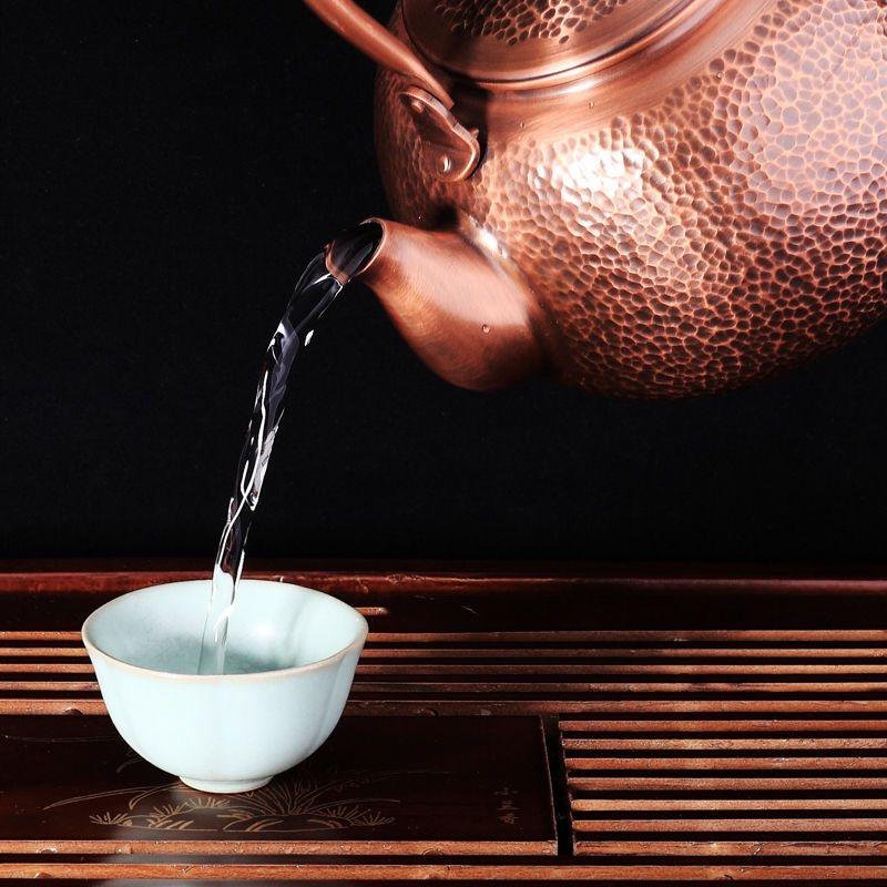 Purple Copper Teapot Hand Pounded Chinese Style Boiling Tea Boiling Water Kettle Vintage Lifting Beam Kung Fu Tea Set