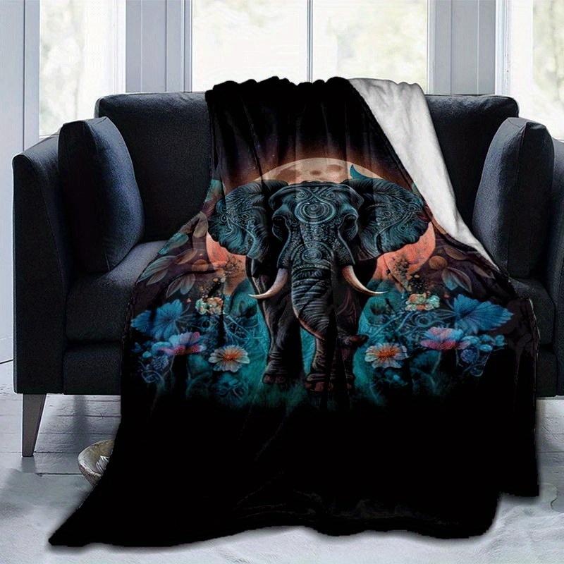 1pc Elephant Printing Lightweight Flannel Blanket, Comfortable and Warm Blanket, for Camping Sofa Bed and Couch Office, Gift