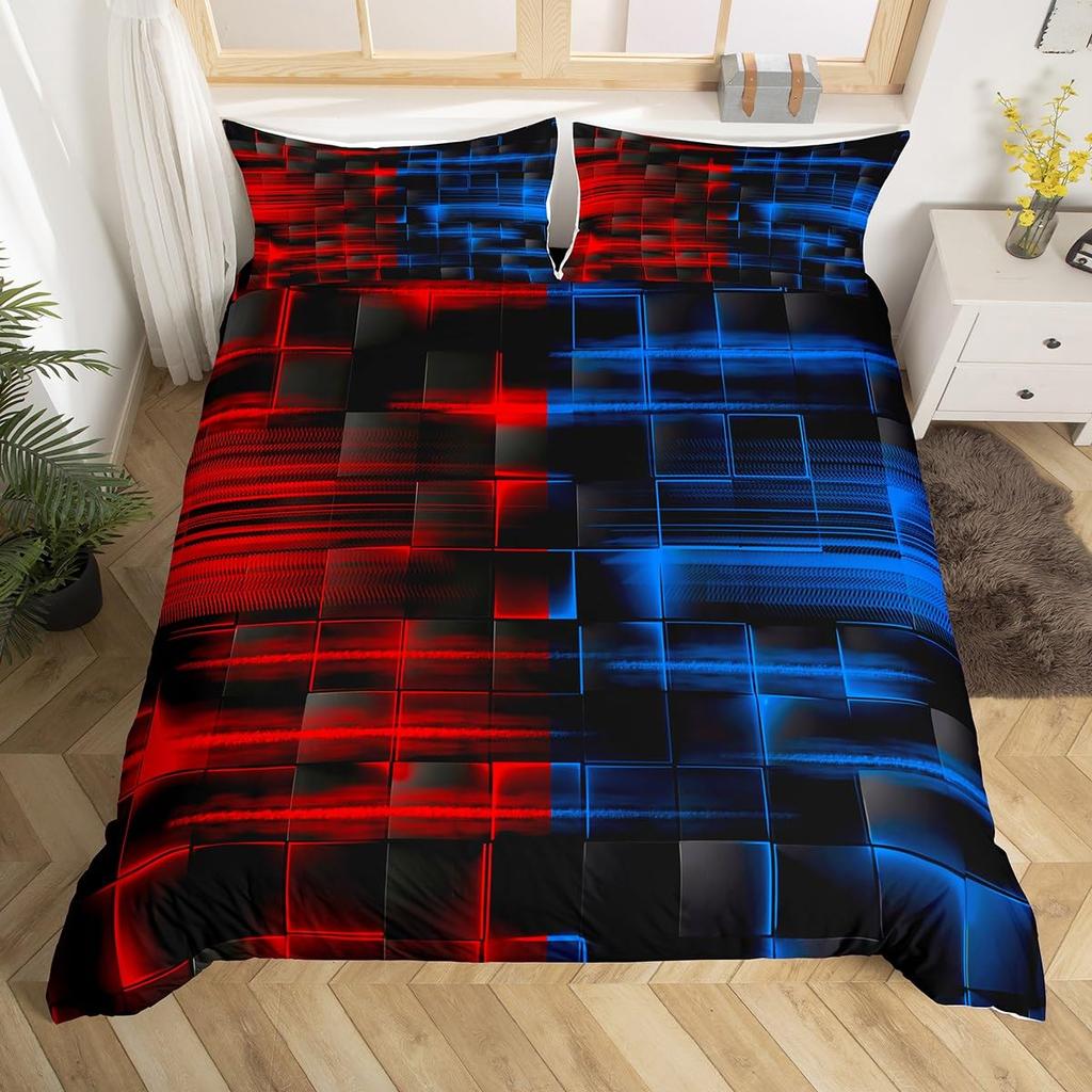 Blå Svart Påslakan King Queen Size Pojkar Flickor Geometri Sängklädesset Geometriskt Täcke Örngott Set Modernt Abstrakt Quiltöverkast