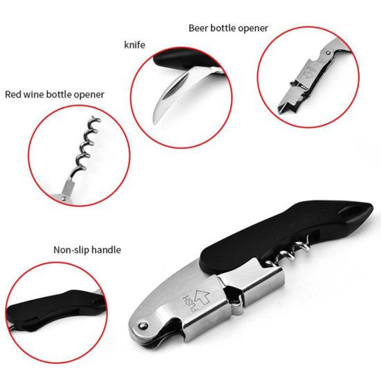Bottle Opener Multi-Functional Non-slip Handle Labor-Saving Stainless Steel 2 In 1 Wine Bottle Cork Remover Kitchen Accessories
