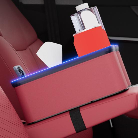 Scatola portaoggetti per bracciolo auto con porte di ricarica, luci LED multi-modalità, design ad alta capacità, organizer per console auto, custodia porta fazzoletti