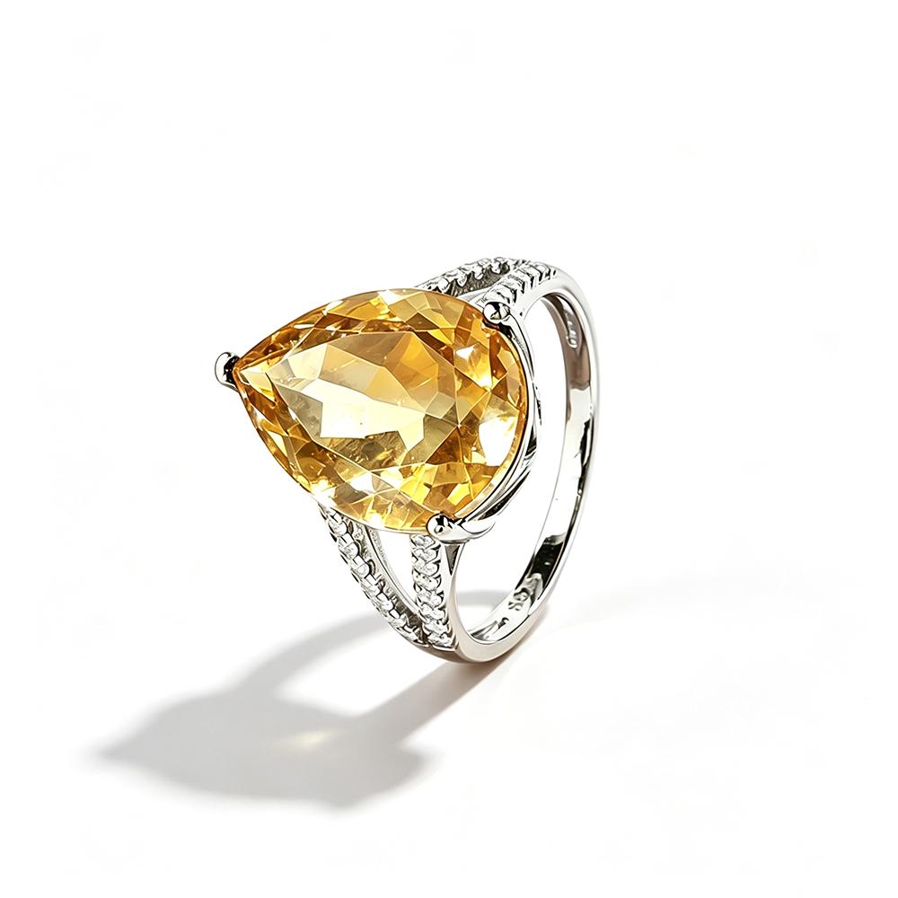 New Big Natural Citrine Ring in 925 Sterling Silver Yellow Gold Color Gemstone Jewelry for Girls Valentines Gift