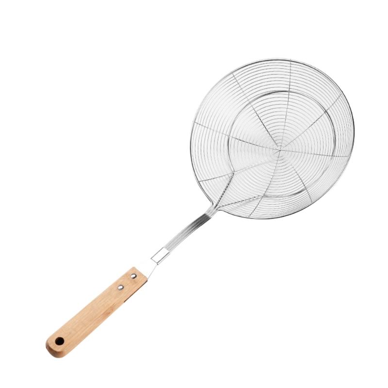 Stainless Steel Cooking Strainer with Wood Handle Heat Resistant Skimmer Ladle Cooking Utensils Home Deep Fry Ladle