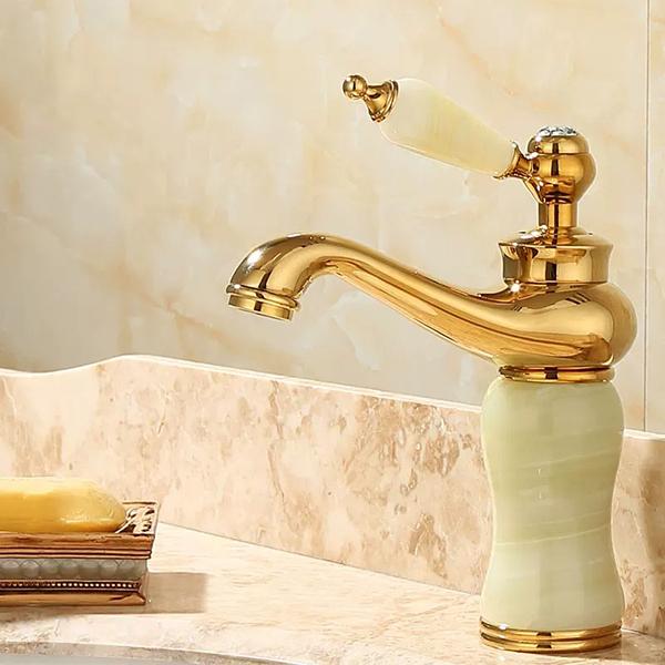 Bathroom Faucet Brass and Jade Faucet Bathroom Basin Faucet Sink Mixer Tap Gold Sink Faucet Bath Basin Sink Faucet