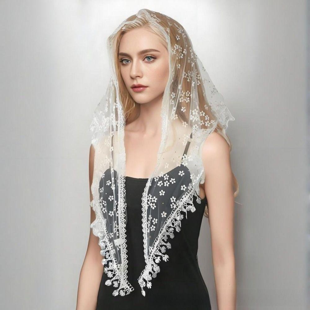 Hollow Women Tulle Shawl Flower Wedding Bridal Shawl Fashion Mantilla Lace Veil for Church