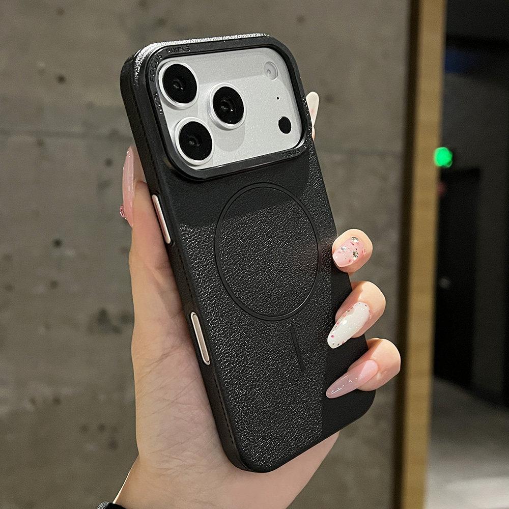 Litchi leather pattern PC crystal goggles for iPhone17Pro mobile phone case magnetic suction Apple 16 anti-drop protective case