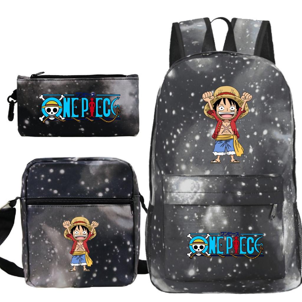 New Animation One Piece Printed Backpack for Primary and Secondary School Students Large Capacity School Bag Combination Three-piece Set