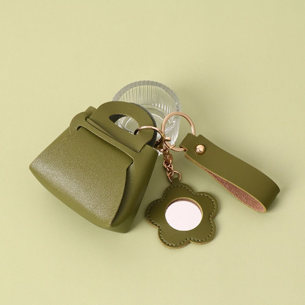 Trendy With Mirror Mini Bag Keychain PU Leather Luxury Earphone Key Bag Creative Handbag Pendant Bag Accessories