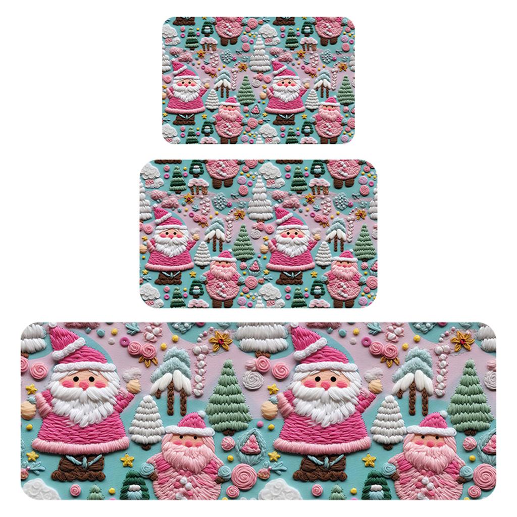 Christmas Kitchen Anti-slip Mat Carpet Flannel Door Mat Three-piece Set 45*120CM/50*80CM/40*60CM