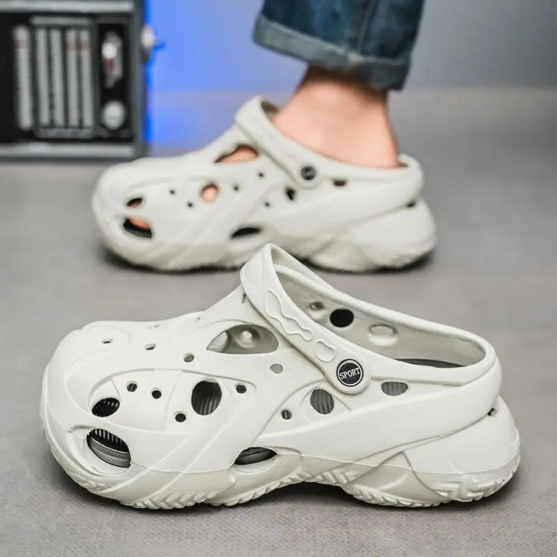 Fashion Height Men's Shoe Hole Platform Beach Slides Designer Luxury Mascullino Original Clappers 2025 Pvc Summer Sale Y2k Male Slipper