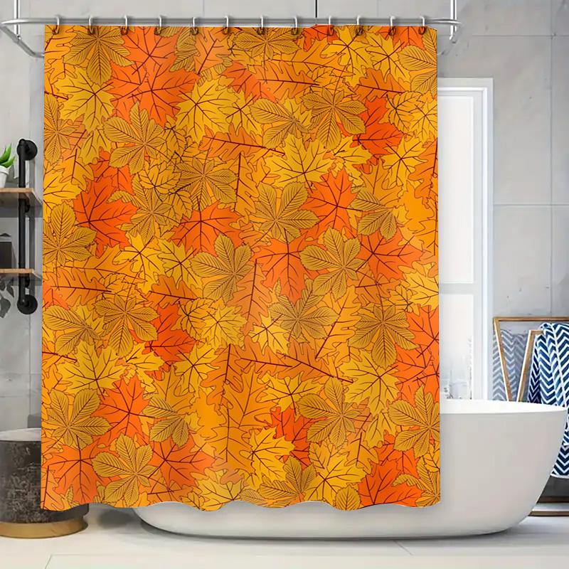 

Autumn Leaves Shower Curtain Rustic Bathroom Decor Orange Floral Print Waterproof Fabric For This Fall-Themed Shower Curtain Wou W60H190(CM)-1 Pcs