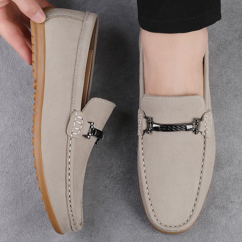Fashion New British Style Metal Buckle Men's Loafers Handmade Footwear Leisure Walk Genuine Leather Comfortable Driving Large Size Shoes