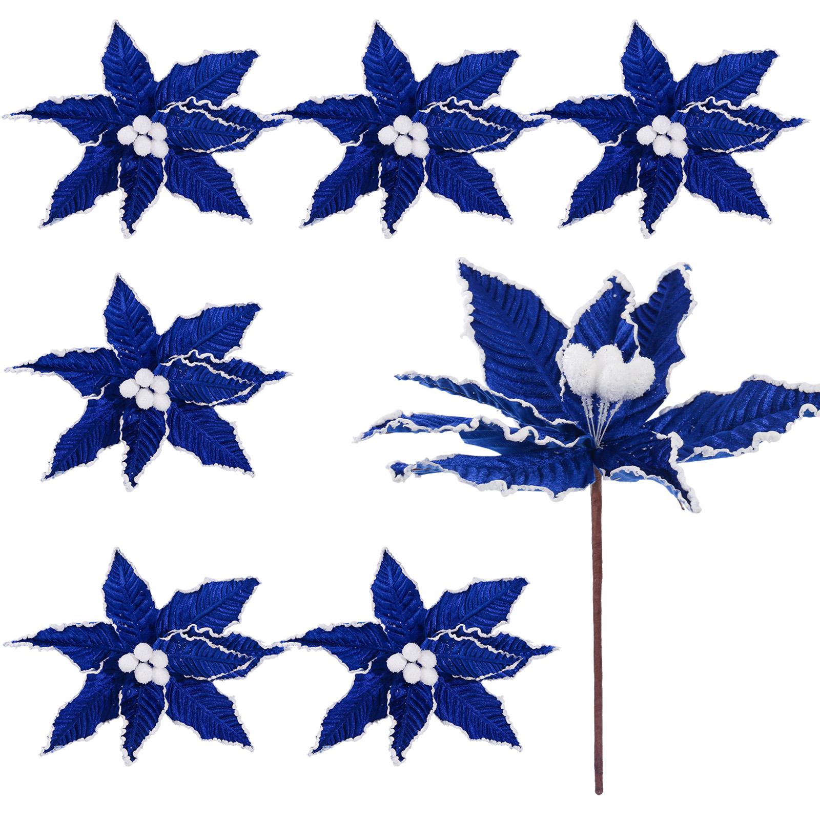 

1pc Artificial Velvet Magnolia Christmas Flower Christmas Ornament New Year Tree Decoration Fake Flowers Home Party Floral One Size королевский синий