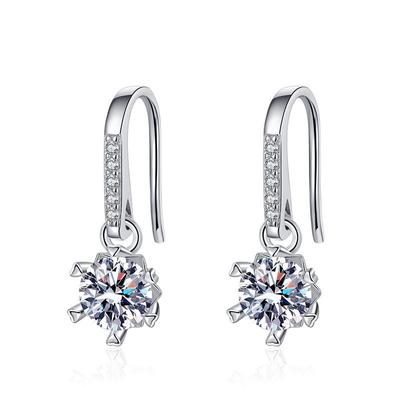 S925 Sterling Silber Ohrringe Moissanit Schneeflocke Ohrhaken weiblich Moissanit Sterling Silber Ohrringe weiblich