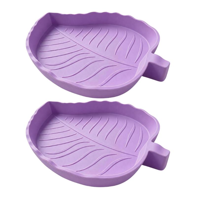 Molded Plant-Form Bowl Pair for Small Herps, Textured Plastic Dishes with Open Interiors for Food or Drinking Water