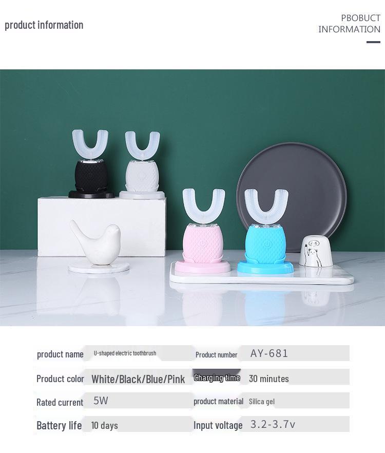 Szczoteczka elektryczna 360°: W kształcie litery U, Wodoodporne, Wybielanie zimnym światłem dla dorosłych i dzieci