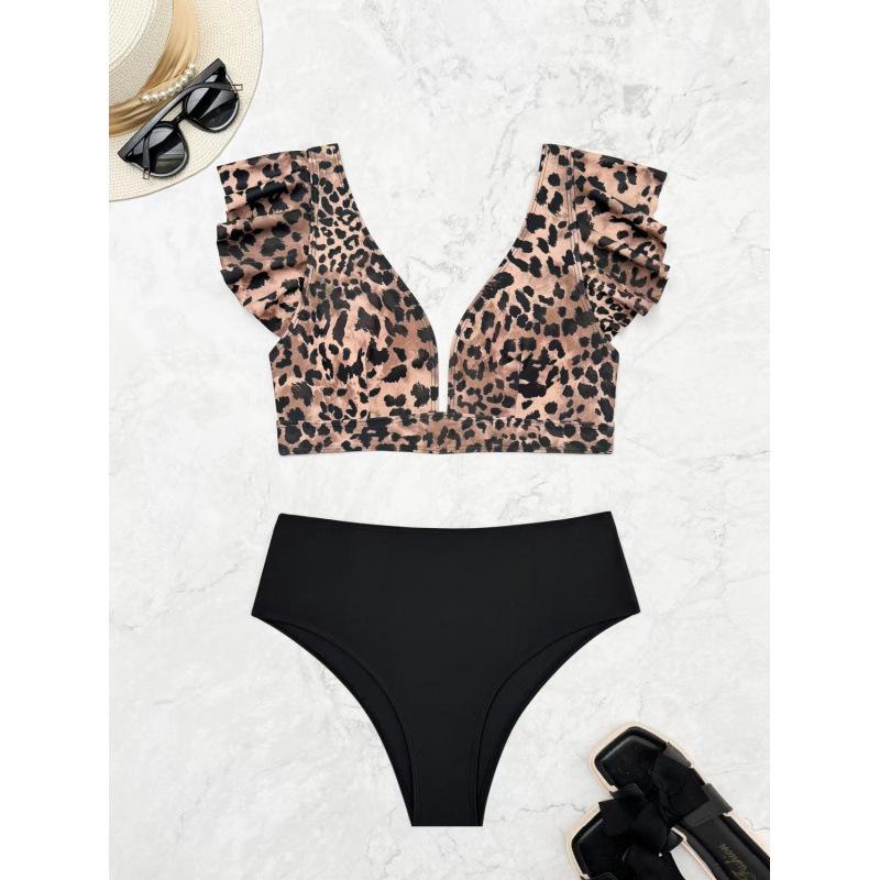 2025 Leopard Print Sexy High-waisted Split Cross Bikini for Women