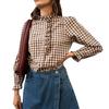 Women S Short Sleeve Plaid Ruffle Collar Blouse Top