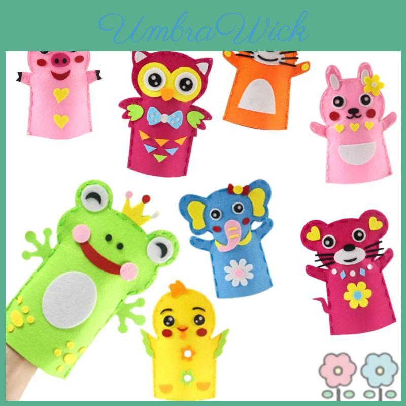 Kinder DIY Bastelset Vliesstoff Cartoon Tier Handpuppen Kindergarten Bastelspielzeug Set Charaktere)