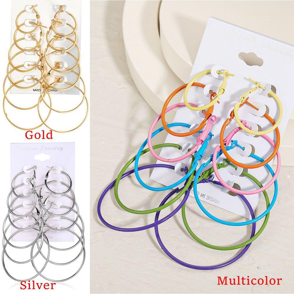 6Pairs/Set Silver Party Fashion Dangle Ear Stud Piercing Jewelry Hoop Earrings Set