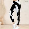Women Plus Size High Waist Black White Printed Side Eyelet Lace Up Full Length Leggings