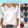 Sleeve Womens Satin Vneck Threequarter Shirt Top Lightweight For Spring And Summer