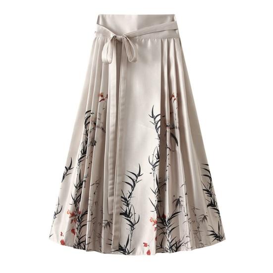 Dámská maxi sukně v čínském stylu Vintage sukně s vysokým pasem Elegantní květinový potisk ptáků Hanfu sukně skládaná šněrovací sukně s koňským obličejem