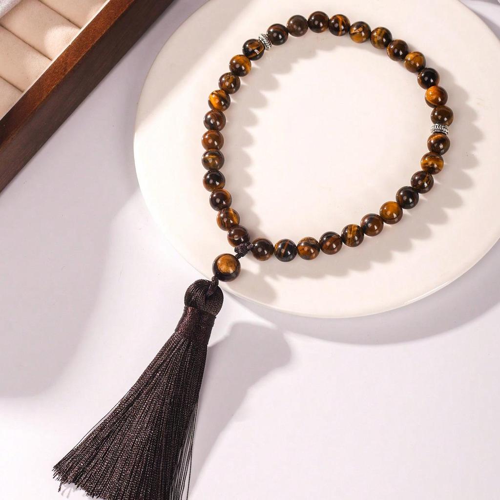 Cosmic Sailing Natural Crystal Bracelet with African Pine Prayer Beads - 33 Beads Double-Loop Design