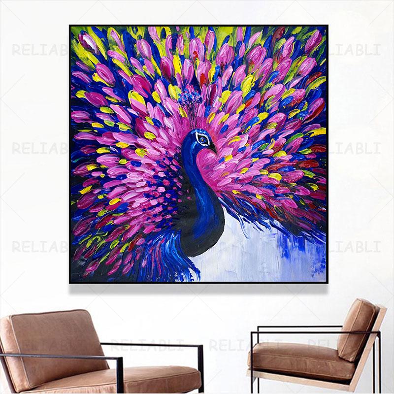 Abstract Colorful Flower Peacock Oil Painting Printed On Canvas Bird Animal Canvas Posters and Prints for Living Room Home Decor